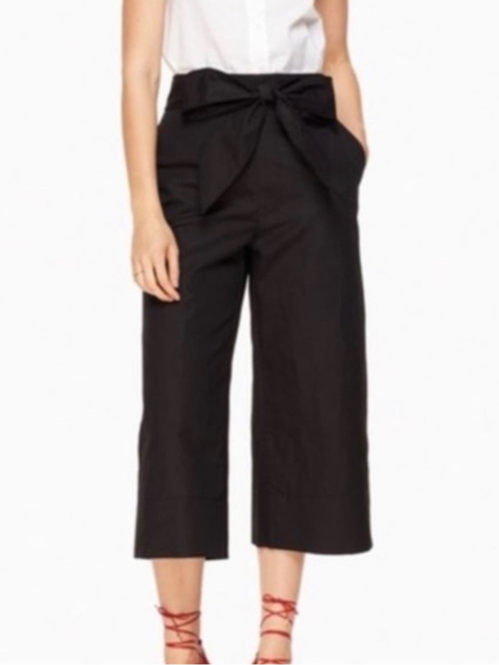 Kate Spade Slub Cotton Linen Wide Leg Culottes with Tie Front Size 10
